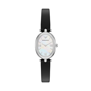 Emporio Armani Mother of Pearl Watch with Oval Dial and Black Strap