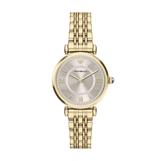Emporio Armani Golden Two Hand Watch With CZ Bordered Dial