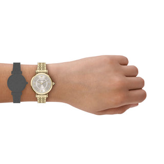 Emporio Armani Golden Two Hand Watch With CZ Bordered Dial