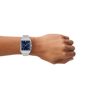 Emporio Armani Diego Silver Tone watch With Square Blue Dial