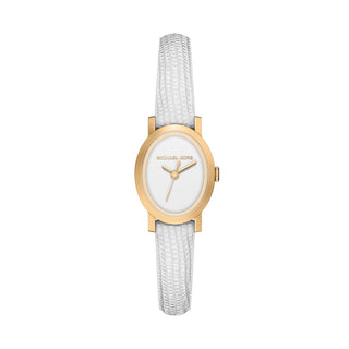Michael Kors Golden Maude Round Three Hand Watch with White Strap