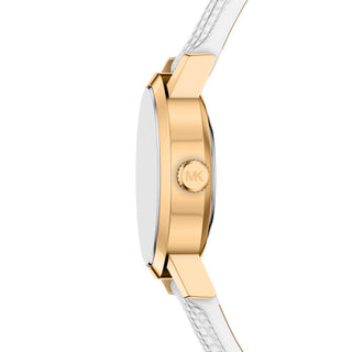 Michael Kors Golden Maude Round Three Hand Watch with White Strap