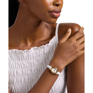 Michael Kors Golden Maude Round Three Hand Watch with White Strap