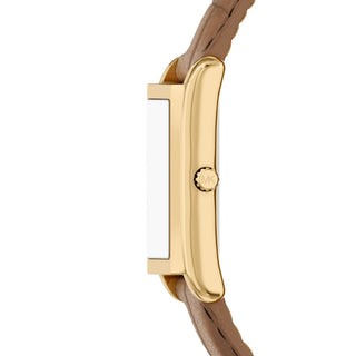 Michael Kors Essex Golden Square Three Hand Watch With Brown Leather Strap