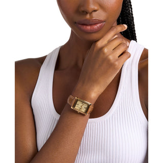 Michael Kors Essex Golden Square Three Hand Watch With Brown Leather Strap