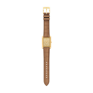 Michael Kors Essex Golden Square Three Hand Watch With Brown Leather Strap