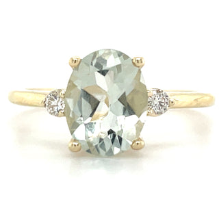 9ct Yellow Gold 2ct Green Amethyst And 0.08ct Diamond Ring