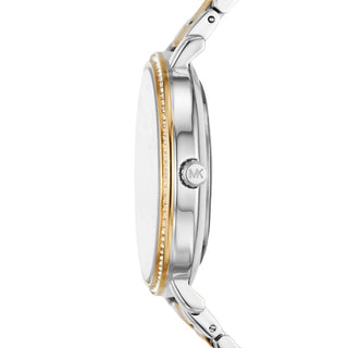 Michael Kors Two Tone Three Hand Watch with White Face and cz Detail