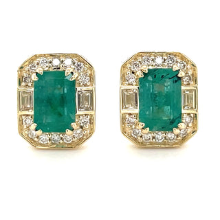 9ct Yellow Gold 1.20ct Emerald And Diamond Earrings