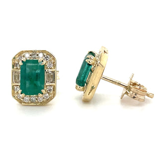 9ct Yellow Gold Earth Grown 1.20ct Emerald And Diamond Earrings
