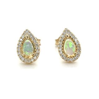 9ct Yellow Gold 0.26ct Opal And Diamond Earrings