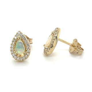 9ct Yellow Gold Earth Grown 0.26ct Opal And Diamond Earrings