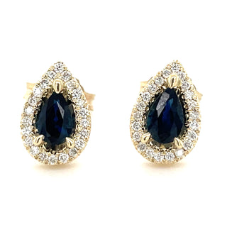 9ct Yellow Gold Sapphire & Diamond Halo Earrings