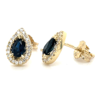 9ct Yellow Gold Sapphire & Diamond Halo Earrings