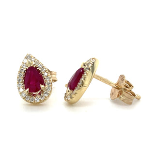 9ct Yellow Gold Ruby & Diamond Halo Earrings