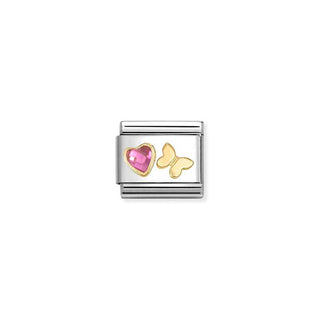 COMPOSABLE CLASSIC CHARMS in Steel, Cz FACETED with SYMBOLS, 18K Gold Pink cz Heart with Butterfly