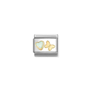 COMPOSABLE CLASSIC CHARMS in Steel, Cz FACETED with SYMBOLS, 18K Gold White Opal Heart with Butterfly