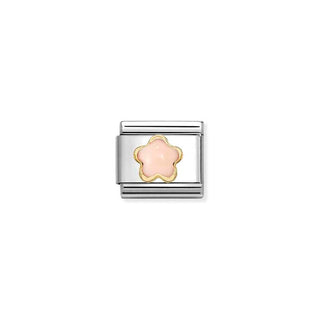 COMPOSABLE CLASSIC CHARMS in Steel, Cz FACETED with SYMBOLS, 18K Gold Pink Coral Flower