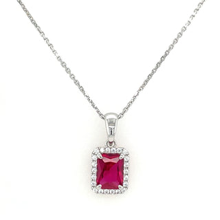 Sterling Silver Emerald Cut Ruby Cz Necklace