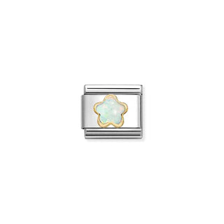COMPOSABLE CLASSIC CHARMS in Steel, Cz FACETED with SYMBOLS, 18K Gold White Opal Flower