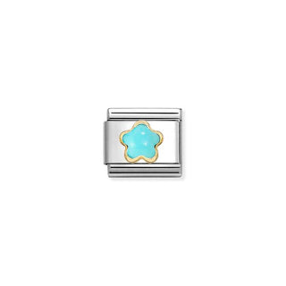 COMPOSABLE CLASSIC CHARMS in Steel, Cz FACETED with SYMBOLS, 18K Gold Turquoise Flower