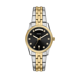 Fossil Scarlette Two Tone Watch With Black Dial and Golden Cz Digits