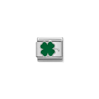 Composable Classic SYMBOLS in stainless steel , enamel and 925 sterling silver Green Clover