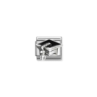Composable Classic SYMBOLS in stainless steel , enamel and 925 sterling silver Black Graduation Hat