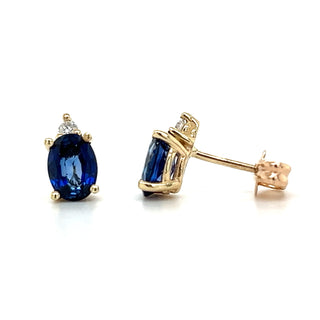 9ct Yellow Gold Oval Sapphire & Diamond Earrings