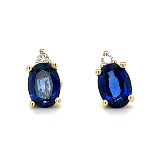 9ct Yellow Gold Earth Grown Oval Sapphire & Diamond Earrings