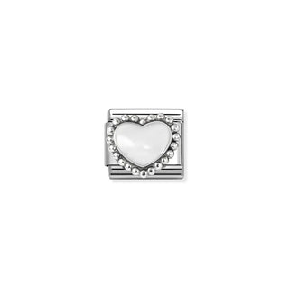 Composable Classic SYMBOLS in stainless steel , enamel and 925 sterling silver White Raised Heart