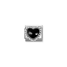 Composable Classic SYMBOLS in stainless steel , enamel and 925 sterling silver Black Raised Heart