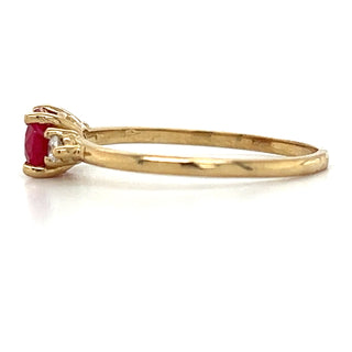 9ct Yellow Gold Earth Grown Horizontal Oval Ruby & Side Diamond Ring