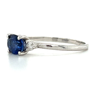 9ct White Gold Earth Grown Horizontal Oval Sapphire & Side Diamond Ring
