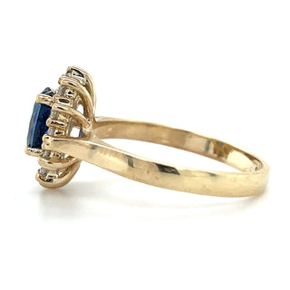 9ct Yellow Gold Oval Sapphire & Diamond Cluster Ring