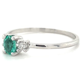 9ct White Gold Earth Grown Oval Emerald & Diamond Ring