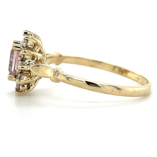 9ct Yellow Gold Earth Grown Emerald Cut Pink Tourmaline & Diamond Cluster Ring
