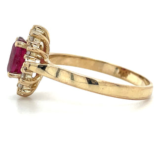 9ct Yellow Gold Earth Grown Oval Ruby & Diamond Cluster Ring