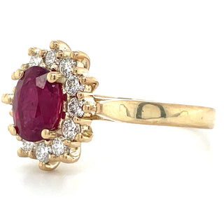 9ct Yellow Gold Oval Ruby & Diamond Cluster Ring