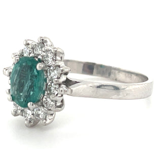 9ct White Gold Earth Grown Oval Emerald & Diamond Cluster Ring