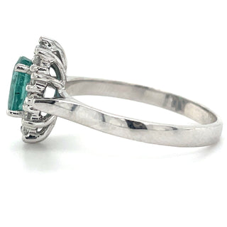 9ct White Gold Oval Emerald & Diamond Cluster Ring
