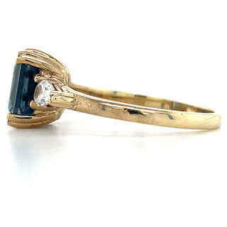 9ct Yellow Gold Earth Grown London Blue Topaz & White Sapphire Ring