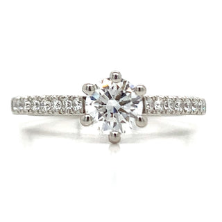 Pippa - Platinum 0.79ct Earth Grown Six Claw Solitaire Diamond Engagement Ring With Castle Set Diamond Shoulders