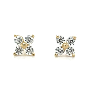 9ct Yellow Gold Flower Cz Stud Earrings