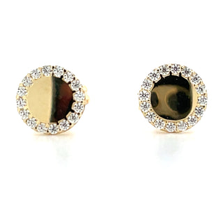 9ct Yellow Gold Flat Circle with Cz Surround Earrrings