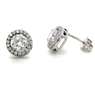 9ct White Gold Cz Halo Stud Earrings