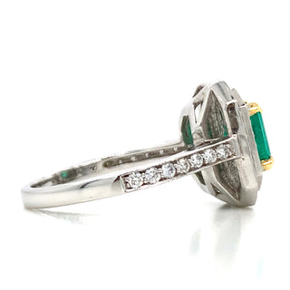 18ct White Gold Earth Grown Emerald And Diamond Double Halo 1.45ct Diamond Engagement Ring