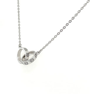 9ct White Gold Double Screw Circle Necklace