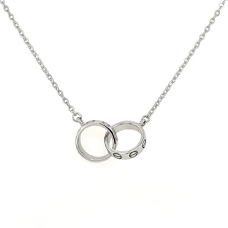 9ct White Gold Double Screw Circle Necklace