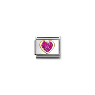 CHARM, COMPOSABLE LINK, HEART, FUCHSIA GLITTER